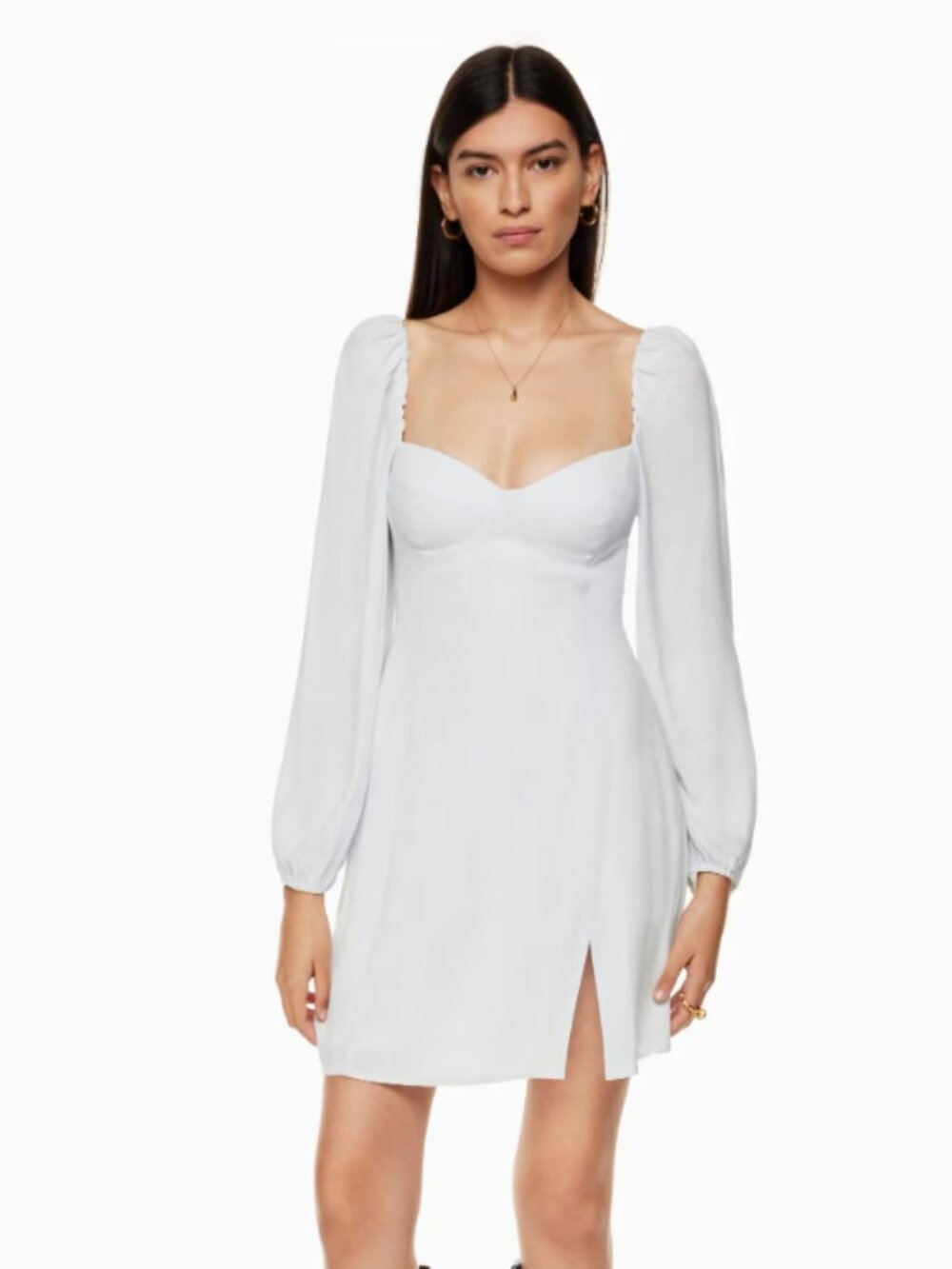 Wilfred Aritzia Novella Dress size 4 Puff Sleeve Smocked Mini White
